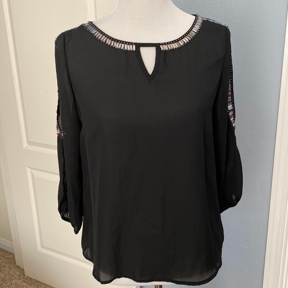 (4/$10) Ya Los Angeles sheer blouse with rectangular sequin detail